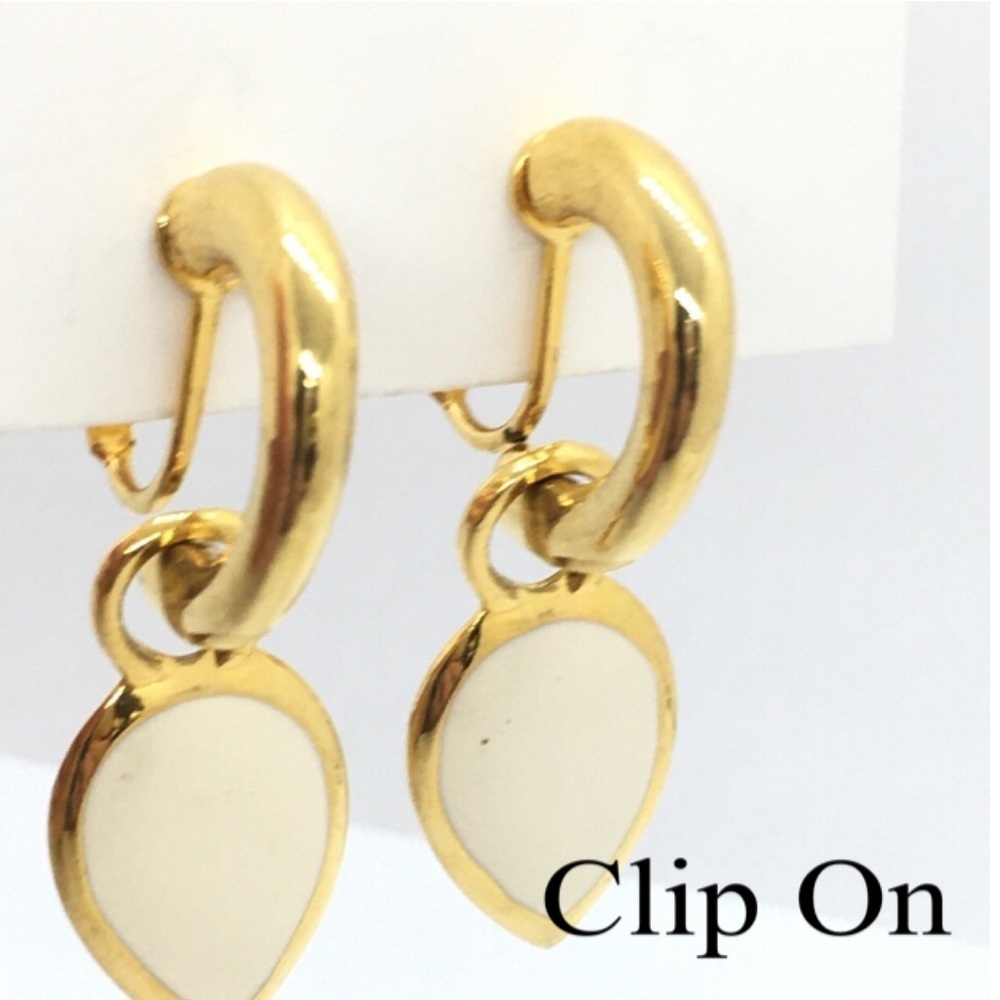 Gold and Cream Enamel Clip Ons